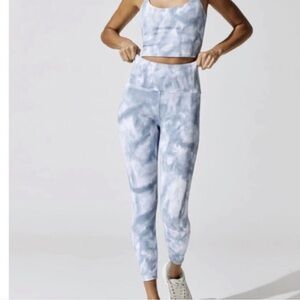 Carbon38 Blue and White Ribbed Leggings